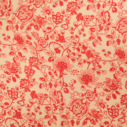 Twill Viscose Indienne Rouge Cerise Fond Beige - Maison Klem