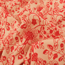 Twill Viscose Indienne Rouge Cerise Fond Beige - Maison Klem