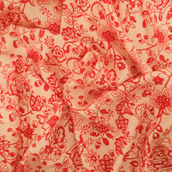 Twill Viscose Indienne Rouge Cerise Fond Beige - Maison Klem