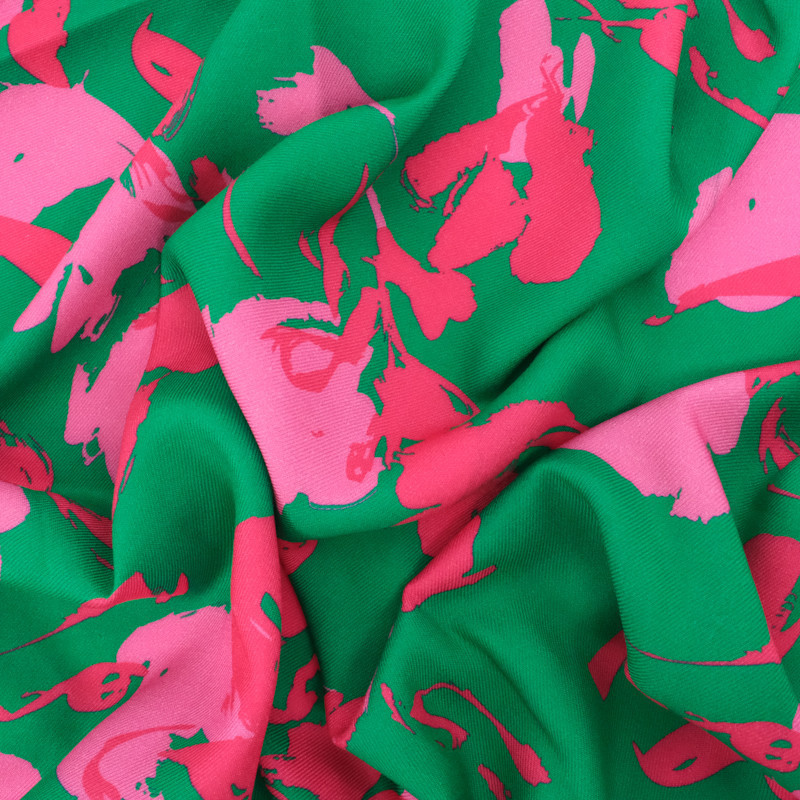 Twill Viscose Luna Vert Prairie et Fuchsia - Maison Klem