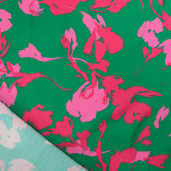 Twill Viscose Luna Vert Prairie et Fuchsia - Maison Klem