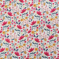 Popeline de Coton Mila Suzie Rose Fond Ecru - Maison Klem