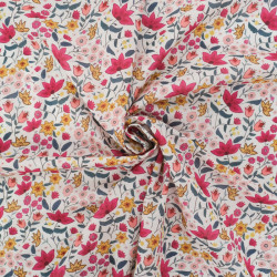 Popeline de Coton Mila Suzie Rose Fond Ecru - Maison Klem