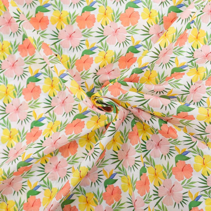 Popeline de Coton Mila Hibiscus Multicolore - Maison Klem