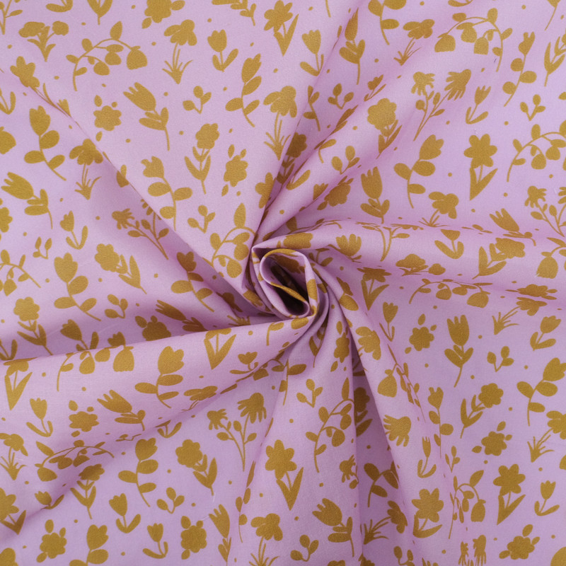 Popeline de Coton Mila Impression Floral Fond Parme - Maison Klem