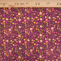 Popeline de Coton Mila Impression Floral Fond Parme - Maison Klem