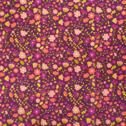 Popeline de Coton Mila Impression Floral Fond Parme - Maison Klem