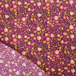 Popeline de Coton Mila Impression Floral Fond Parme - Maison Klem