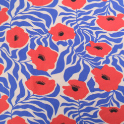 Tissu Jersey de Coton Coquelicot Rouge et Bleu - Maison Klem