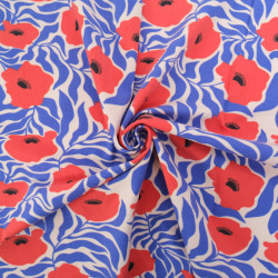 Tissu Jersey de Coton Coquelicot Rouge et Bleu - Maison Klem