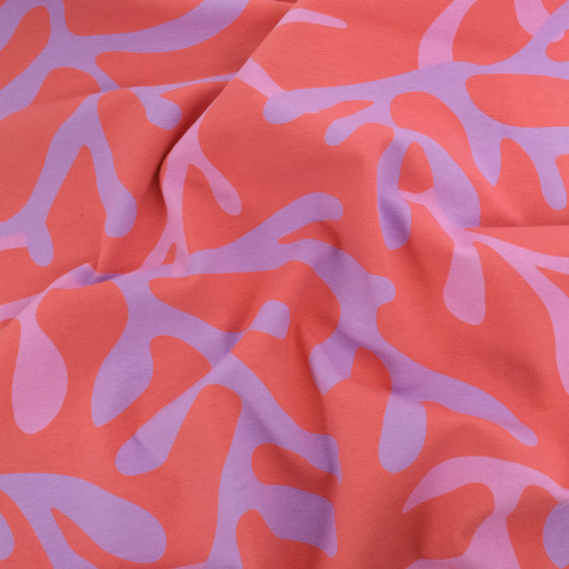 Tissu Jersey de Coton Coraux Corail et Mauve - Maison Klem