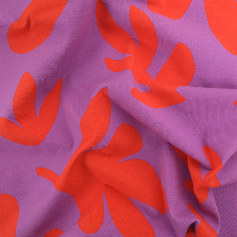 Tissu Jersey de Coton Mona Violine et Rouge - Maison Klem