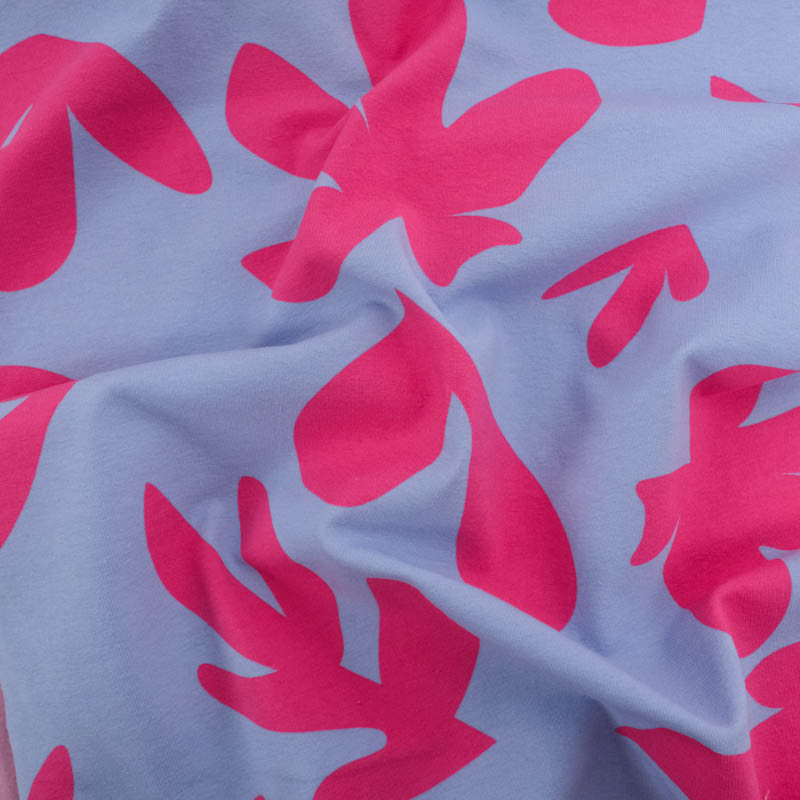Tissu Jersey de Coton Mona Bleu Ciel et Fuchsia - Maison Klem