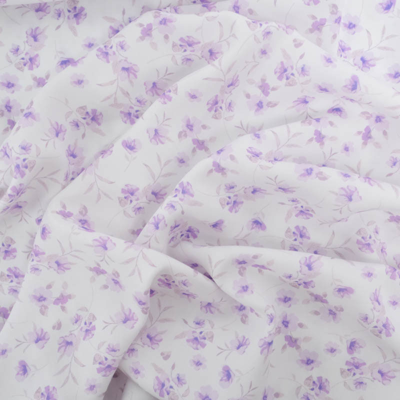 Viscose Impression Digitale Fleurs Violettes Vintages - Maison Klem