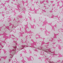 Viscose Impression Digitale Fleurs Paint Framboise - Maison klem