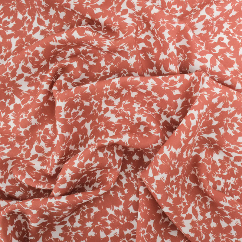 Viscose Impression Digitale Fleurs Paint Terracotta - Maison Klem