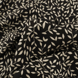 Viscose Impression Digitale Petit Feuillage Noir - Maison Klem