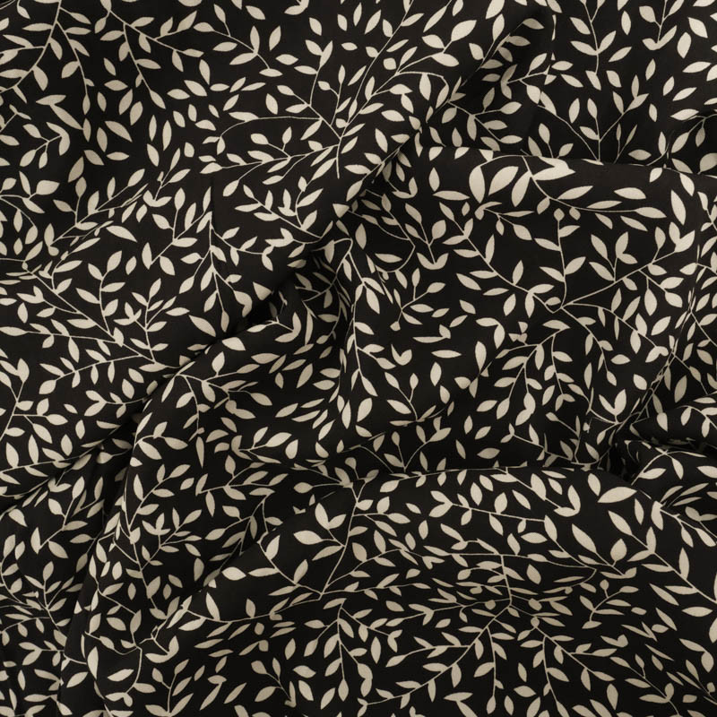Viscose Impression Digitale Petit Feuillage Noir - Maison Klem
