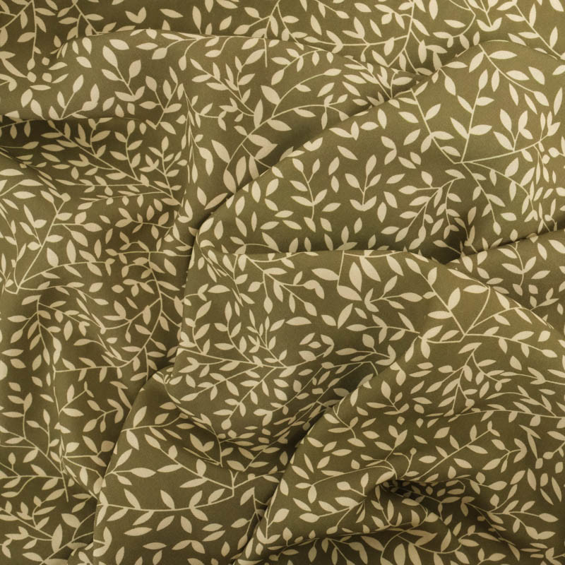 Viscose Impression Digitale Petit Feuillage Kaki - Maison Klem