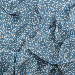 Viscose Impression Digitale Petit Feuillage Bleu Gris - Maison Klem