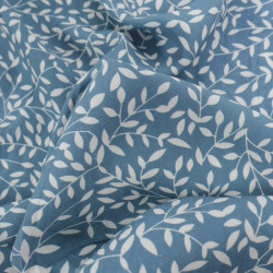 Viscose Impression Digitale Petit Feuillage Bleu Gris - Maison Klem