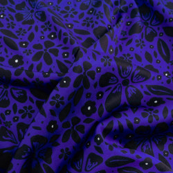 Tissu Satin Effet Soie Floral Bleu Royal - Maison Klem