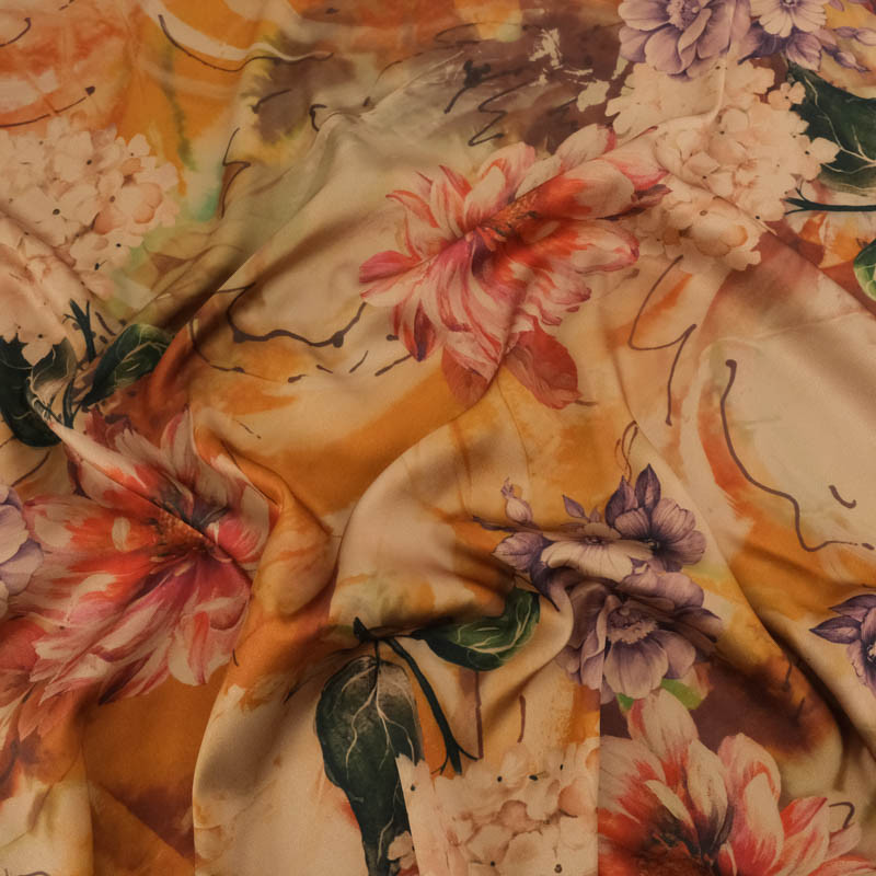 Tissu Satin Effet Soie Flower - Maison Klem