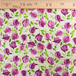 Popeline de Coton Imprimé Digital Tulipes Violettes - Maison Klem