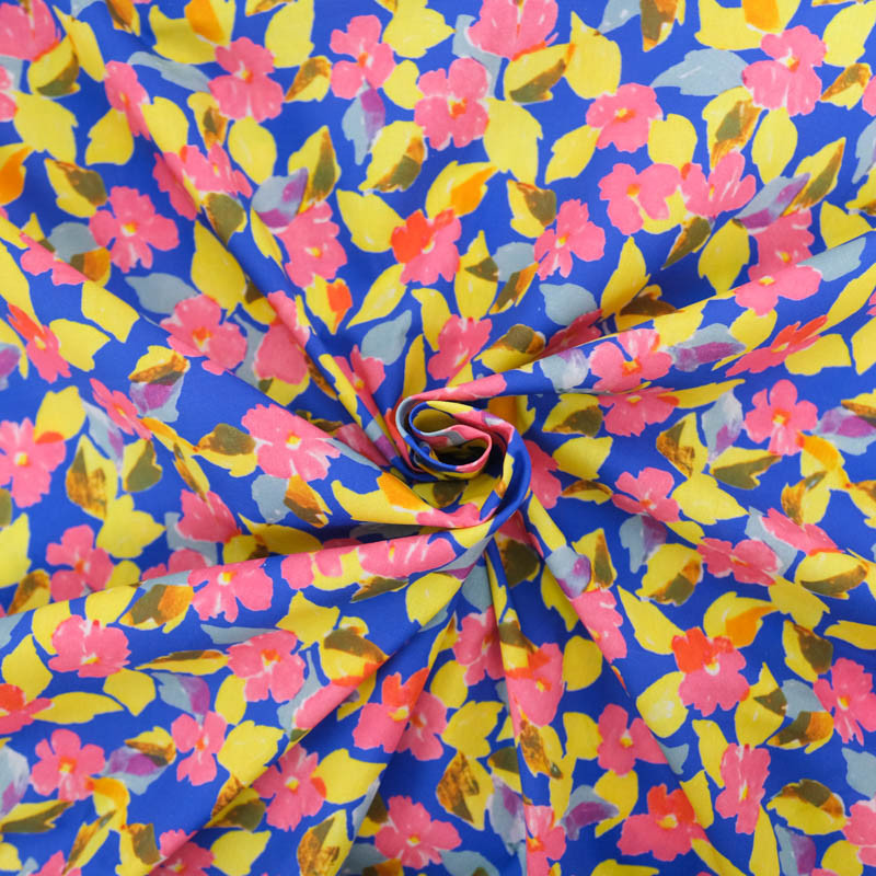Popeline Imprimé Digital Pop Flower Bleu Roi - Maison Klem