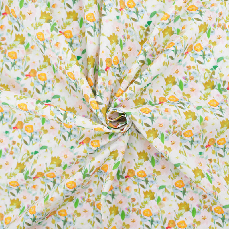 Popeline Imprimé Digital Aquarelle Fleuri Jaune - Maison Klem