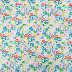 Popeline Imprimé Digital Aquarelle Fleuri Bleu - Maison Klem