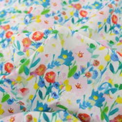 Popeline Imprimé Digital Aquarelle Fleuri Bleu - Maison Klem