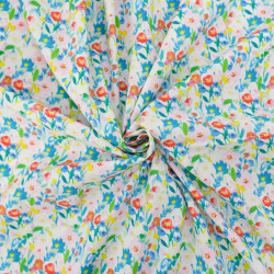 Popeline Imprimé Digital Aquarelle Fleuri Bleu - Maison Klem