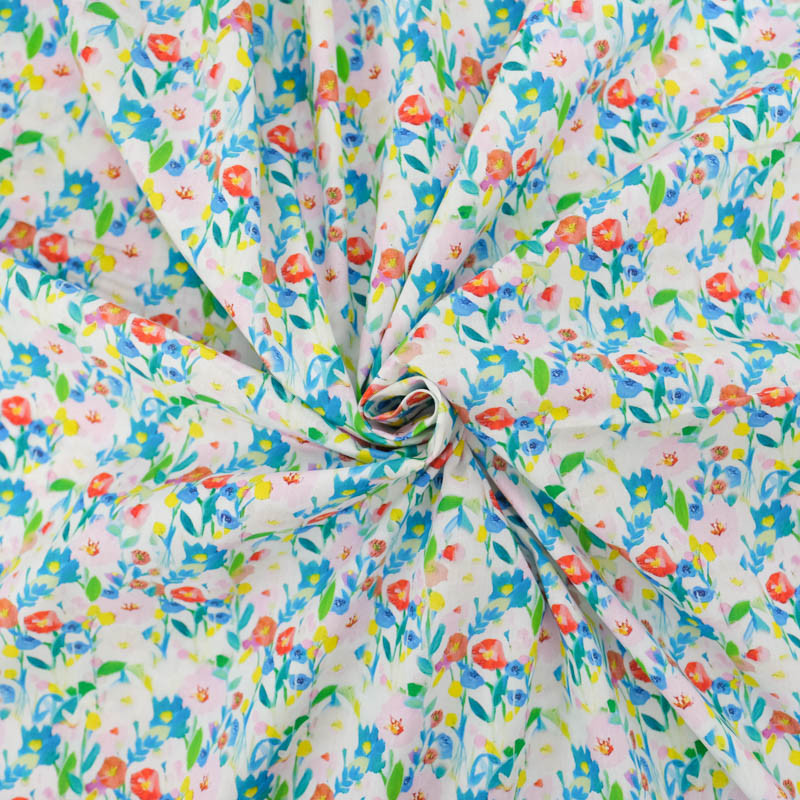 Popeline Imprimé Digital Aquarelle Fleuri Bleu - Maison Klem