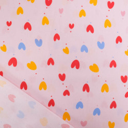 Popeline Imprimé Mini Cœurs Fond Rose - Maison Klem