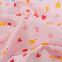 Popeline Imprimé Mini Cœurs Fond Rose - Maison Klem