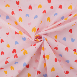 Popeline Imprimé Mini Cœurs Fond Rose - Maison Klem