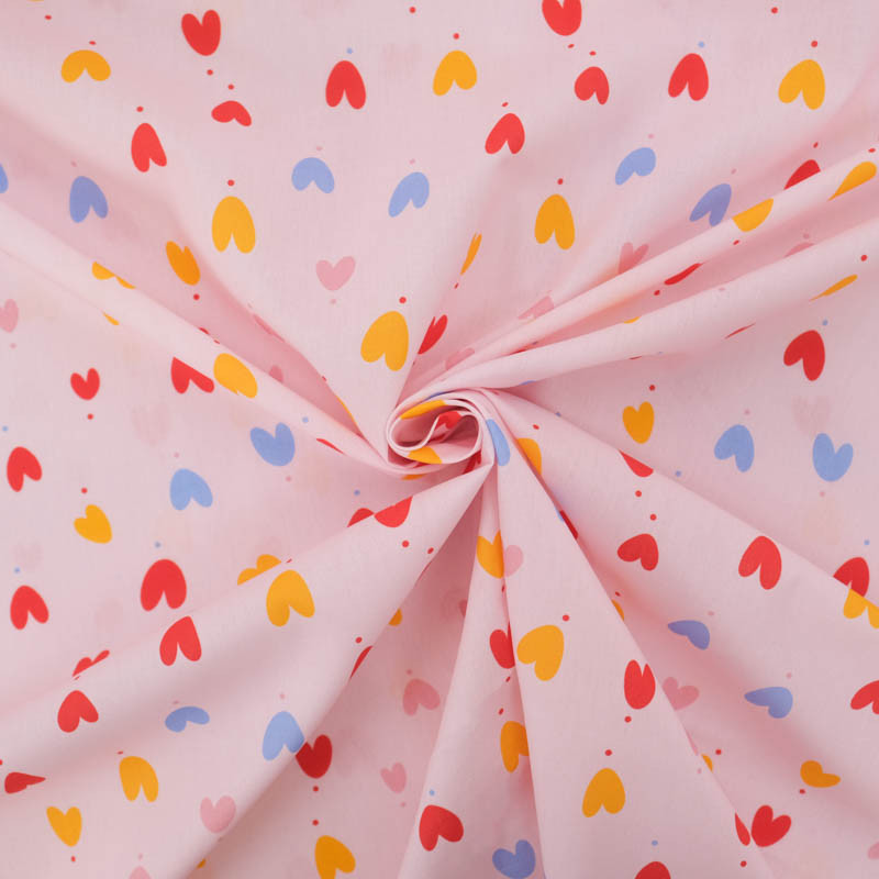 Popeline Imprimé Mini Cœurs Fond Rose - Maison Klem