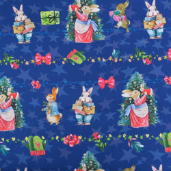 Popeline Imprimé Noël Antan Bleu Marine - Maison Klem