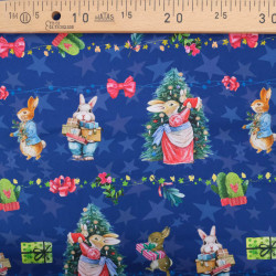 Popeline Imprimé Noël Antan Bleu Marine - Maison Klem