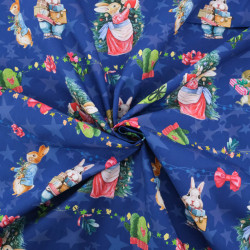 Popeline Imprimé Noël Antan Bleu Marine - Maison Klem