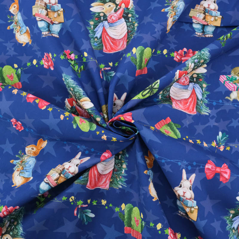 Popeline Imprimé Noël Antan Bleu Marine - Maison Klem