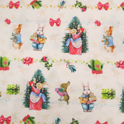 Popeline Imprimé Noël Antan Beige - Maison Klem