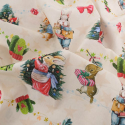 Popeline Imprimé Noël Antan Beige - Maison Klem