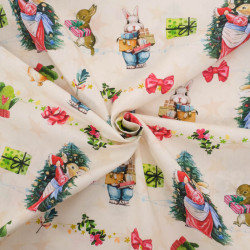 Popeline Imprimé Noël Antan Beige - Maison Klem