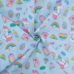 Popeline Imprimé Licorne Pop Bleu - Maison Klem