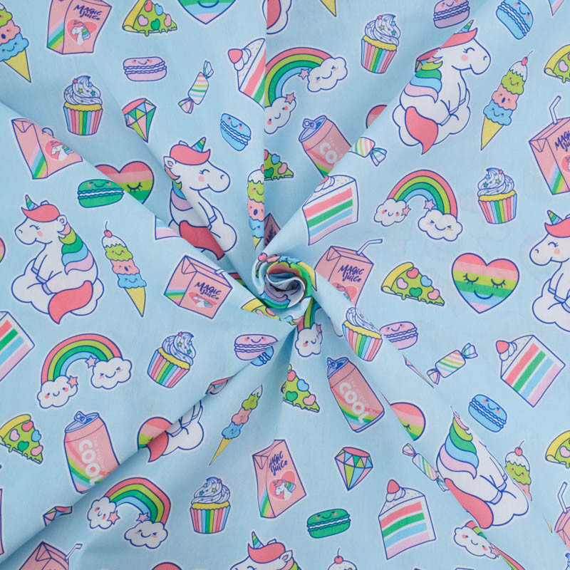 Popeline Imprimé Licorne Pop Bleu - Maison Klem