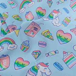 Popeline Imprimé Licorne Pop Bleu - Maison Klem