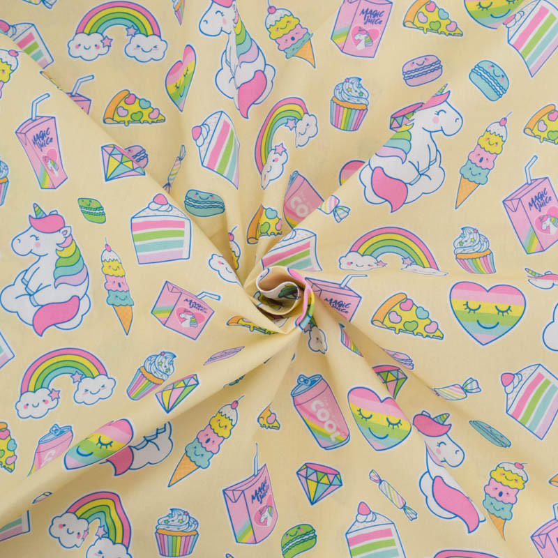 Popeline Imprimé Licorne Pop Jaune - Maison Klem